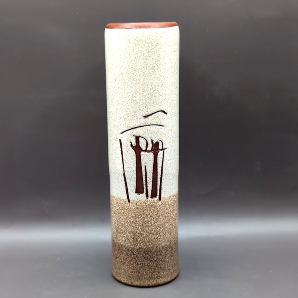 Vintage 1970's Pottery Bud Vase Signed Quebec Mid Century Hand Made Stoneware
